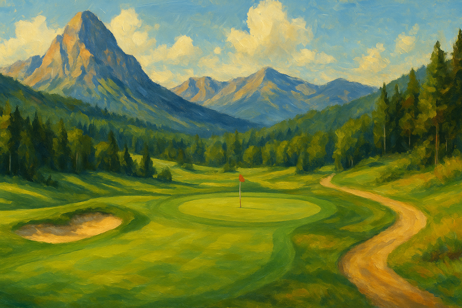 Beautiful golf course with mountain backdrop